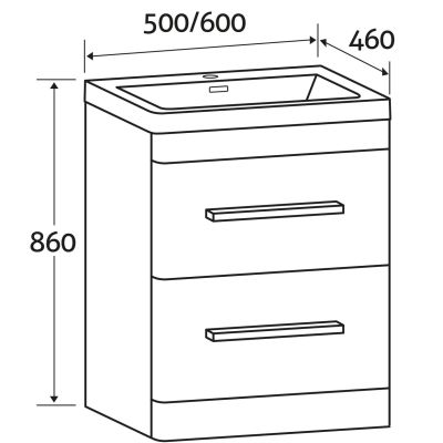 500mm Floor Standing Vanity Unit & Basin in White