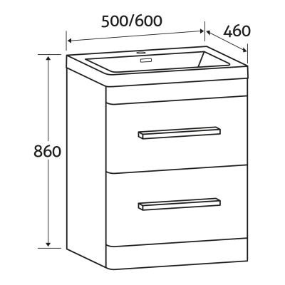 600mm Floor Standing Vanity Unit & Basin in White