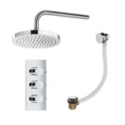 Double Outlet Concealed Valve with Round Shower Head & Overflow Bath Filler