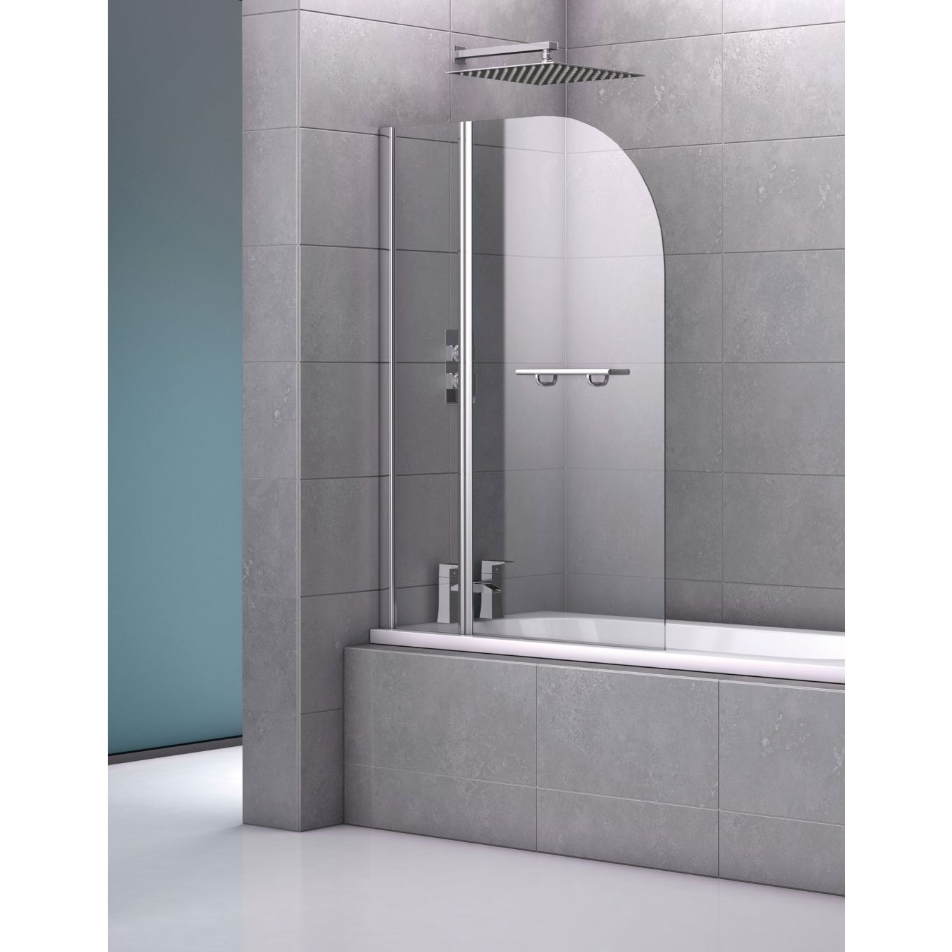 Double Curved Bath Screen with Towel Rail