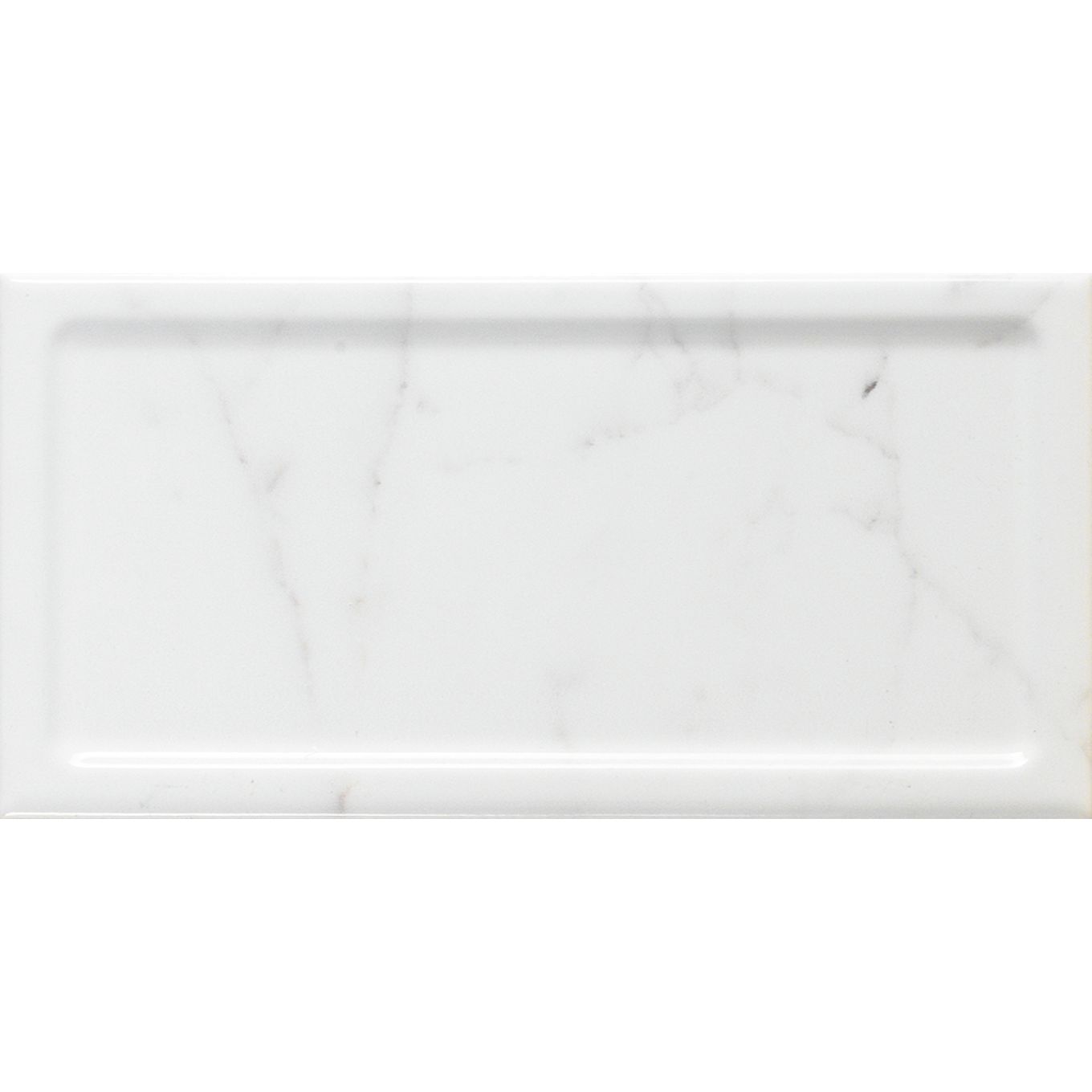 Reverse Metro Carrara Marble Ceramic Brick Tile - 100x200mm