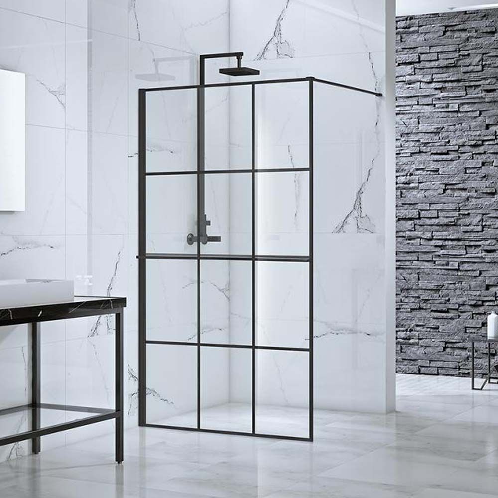 Frontline Velar Walk-in Shower Screen with Towel Rail in Matt Black – 1200mm