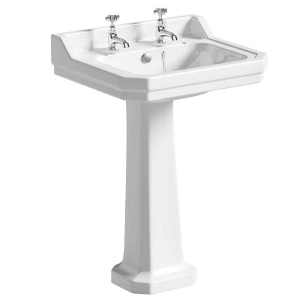 Traditional 610mm Basin & Pedestal, 2 Tap Hole