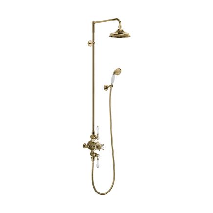 Thermostatic Exposed Dual Outlet Shower Valve with Fixed Head and Handset - Gold