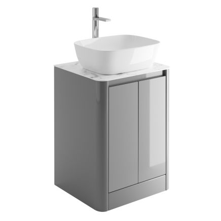 550mm Floor Standing Vanity Unit in Light Grey with White Marble Worktop