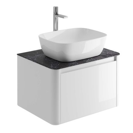 650mm Wall Hung Vanity Unit in Gloss White with Italian Slate Worktop