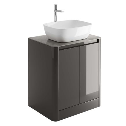 650mm Floor Standing Vanity Unit in Titanium Grey with Grey Marble Worktop