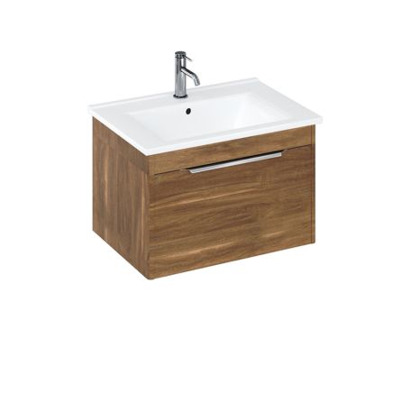 Britton Shoreditch 650mm Wall Hung Single Drawer Unit and Note Square Basin - Caramel