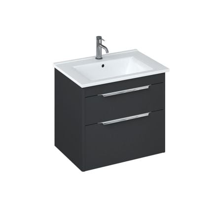 Britton Shoreditch 650mm Wall Hung Double Drawer Unit With Note Square Basin - Matt Grey