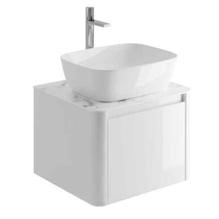 550mm Wall Hung Vanity Unit in Gloss White with White Marble Worktop