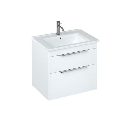 Britton Shoreditch 650mm Wall Hung Double Drawer Unit With Note Square Basin - Matt White