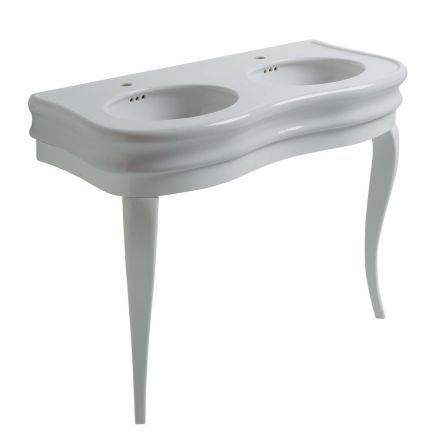 Double Console Basin & Wooden Stand in Gloss White
