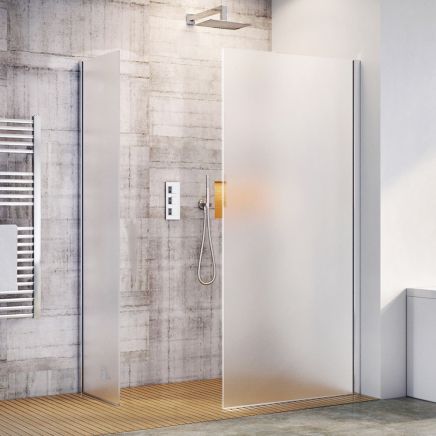 Walk-in Chrome Profile Fixed Shower Screen - Frosted Glass 880mm