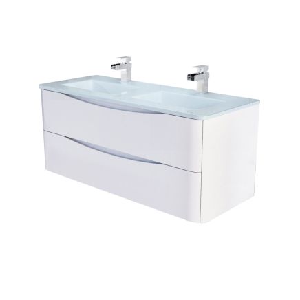 1200mm Wall Hung Vanity Unit in Gloss White & White Glass Basin