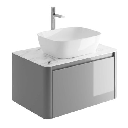 750mm Wall Hung Vanity Unit in Light Grey with White Marble Worktop