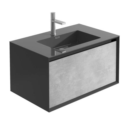 750mm Wall Hung Vanity Unit in Black & Concrete