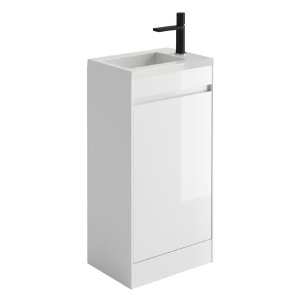 440mm Floor Standing Cloakroom Vanity Unit with Resin Basin in Gloss White