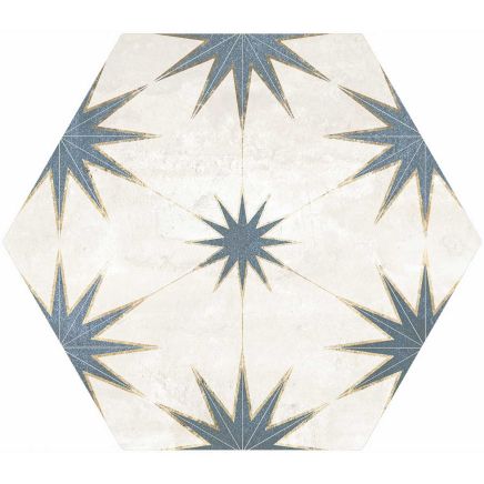 Elise Decor Blue Hexagon Matt Porcelain Tile - 228x198mm