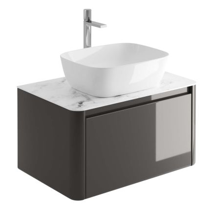 750mm Wall Hung Vanity Unit in Titanium Grey with White Marble Worktop