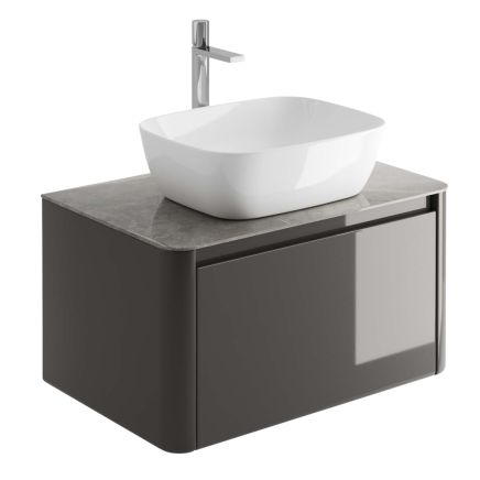 750mm Wall Hung Vanity Unit in Titanium Grey with Grey Marble Worktop
