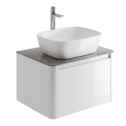 650mm Wall Hung Vanity Unit in Gloss White with Grey Marble Worktop