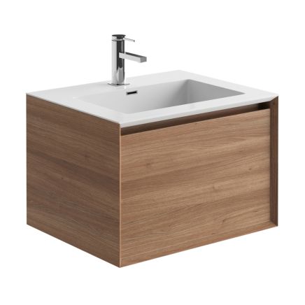 600mm Wall Hung Vanity Unit with White Resin Basin in Natural Oak
