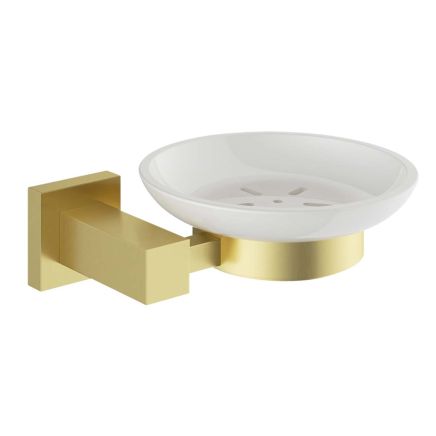 Ceramic Soap Dish and Brushed Gold Holder