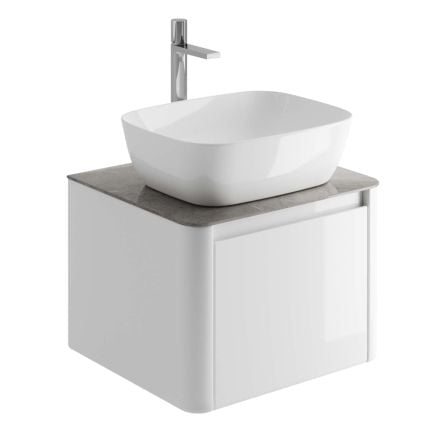 550mm Wall Hung Vanity Unit in Gloss White with Grey Marble Worktop
