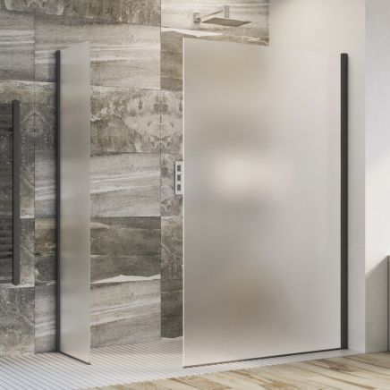 Walk-in Black Profile Fixed Shower Screen - Frosted Glass 1180mm
