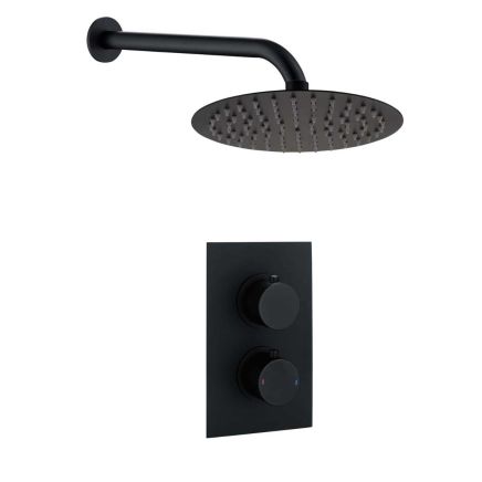 Single Outlet Round Concealed Valve with Shower Head and Arm - Black