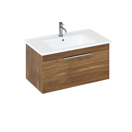 Britton Shoreditch 850mm Wall Hung Single Drawer Unit and Note Square Basin - Caramel