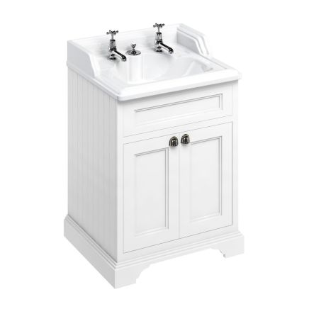 Freestanding 65 Vanity Unit with Doors & Classic 65cm Basin with Integrated Waste - Matt White