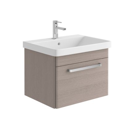 600mm Wall Mounted Vanity Unit & Basin in Stone Grey with Chrome Handle