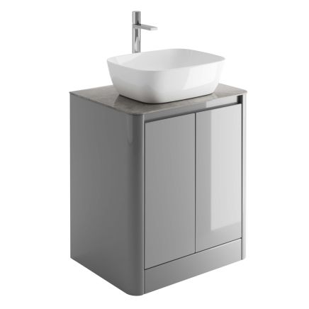 650mm Floor Standing Vanity Unit in Light Grey with Grey Marble Worktop
