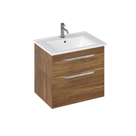 Britton Shoreditch 650mm Wall Hung Double Drawer Unit with Note Square Basin - Caramel