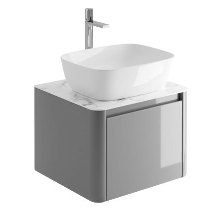 550mm Wall Hung Vanity Unit in Light Grey with White Marble Worktop