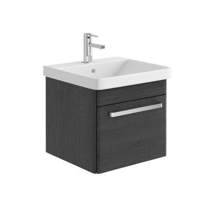 500mm Wall Mounted Vanity Unit & Basin in Black with Chrome Handles