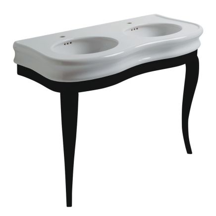 Double Console Basin & Wooden Stand in Gloss Black