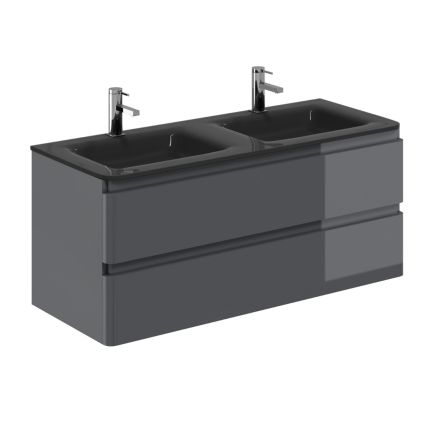 1200mm Wall Hung Vanity Unit with Grey Glass in Titanium Grey