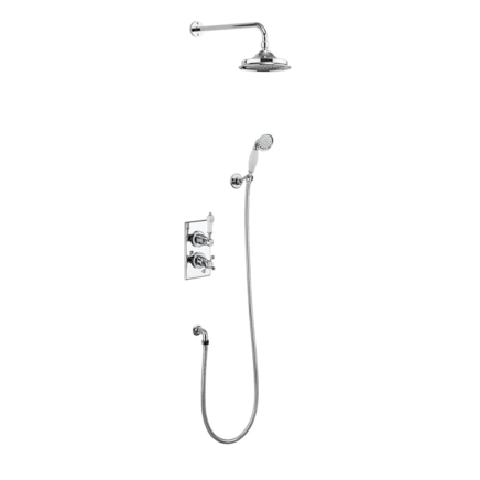 Burlington Trent Thermostatic Two Outlet Concealed Divertor Shower Valve , Fixed Shower Arm, Handset & Holder with Hose - Includes Shower Head