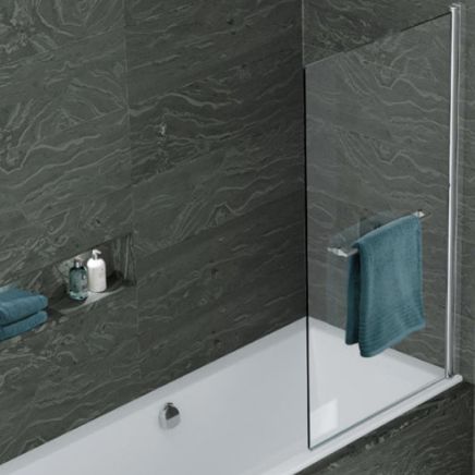 Kudos Inspire 8mm Single Panel Bath Screen with Towel Rail - 1500 x 850mm