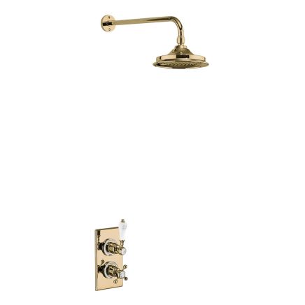 Trent Thermostatic Single Outlet Concealed Shower Valve with Fixed Shower Arm and Head- Gold