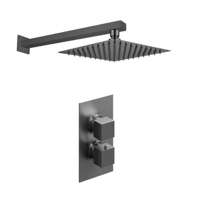 Single Outlet Square Concealed Valve with Shower Head and Arm - Gun Metal