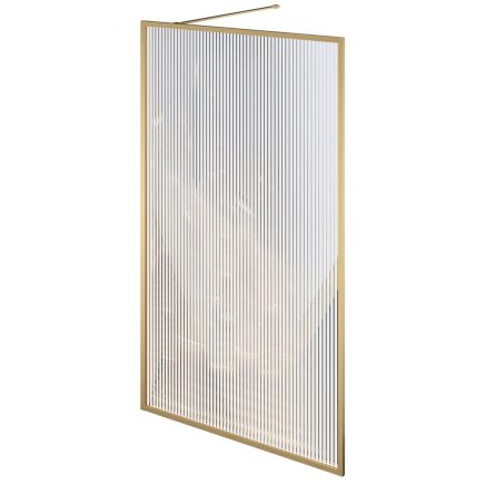 Brushed Gold Framed Fluted Glass Shower Screen - 980mm