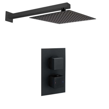 Single Outlet Square Concealed Valve with Shower Head and Arm - Black