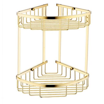 Brushed Gold Double Corner Shower Basket