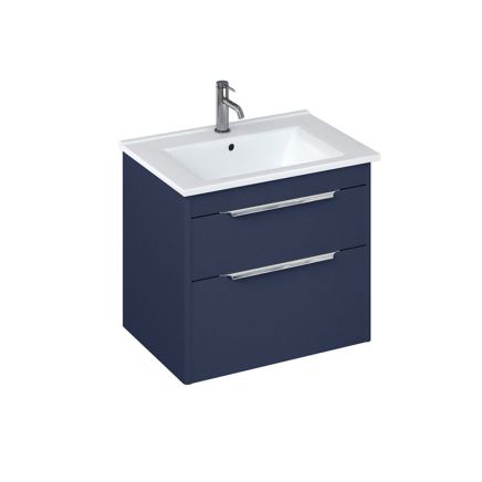 Britton Shoreditch 650mm Wall Hung Double Drawer Unit With Note Square Basin - Matt Blue