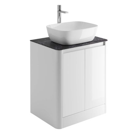 650mm Floor Standing Vanity Unit in Gloss White with Italian Slate Worktop