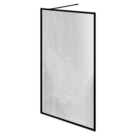 Matt Black Framed Fluted Glass Shower Screen - 1180mm