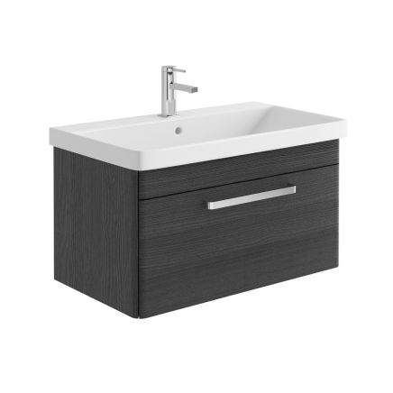 800mm Wall Mounted Vanity Unit & Basin in Black with Chrome Handle
